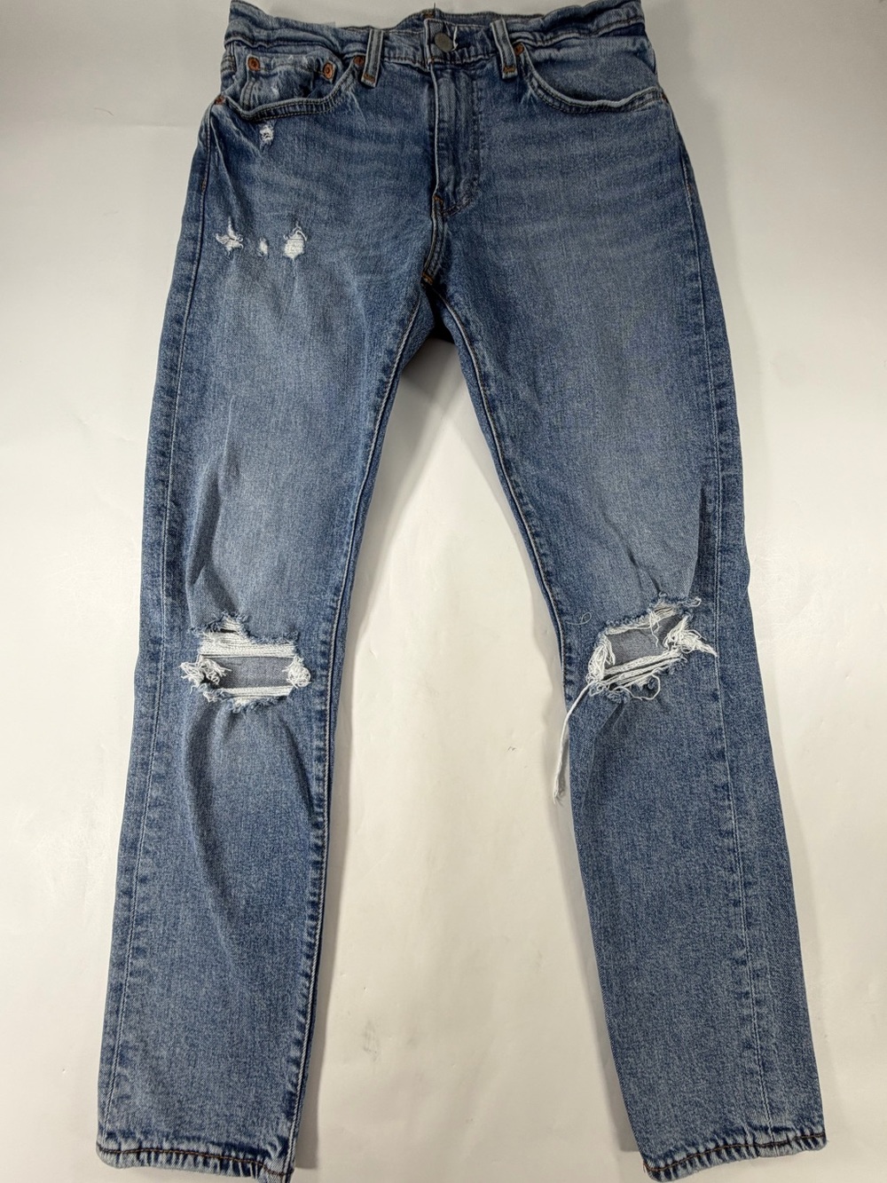 Levis Premium 512 Big E Slim Taper Distressed Jeans Mens 31x32 Light Wash Denim